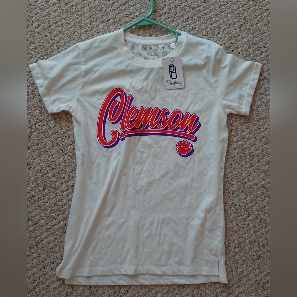 Pressbox White Clemson Graphic BF Tee size S/P
